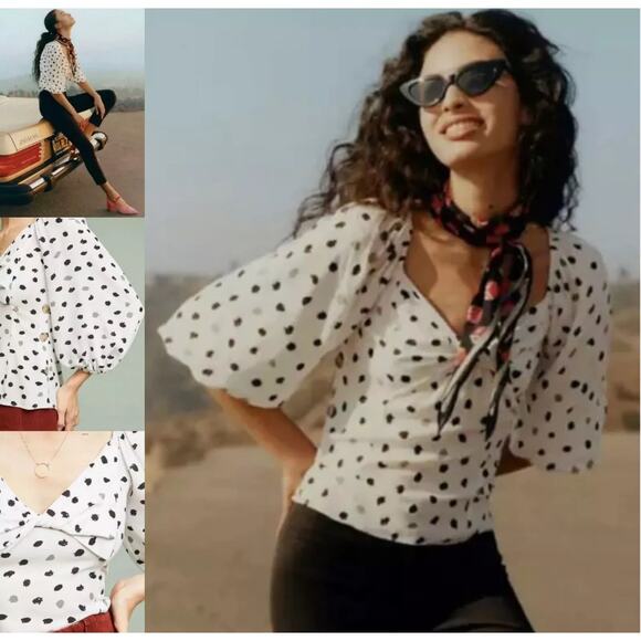 Ranna Gill Tops - Ranna Gill Anthropologie Francoise Top Medium Relax Puff Sleeve Twist Front